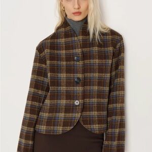 Reformation Brown and Blue Plaid Blazer